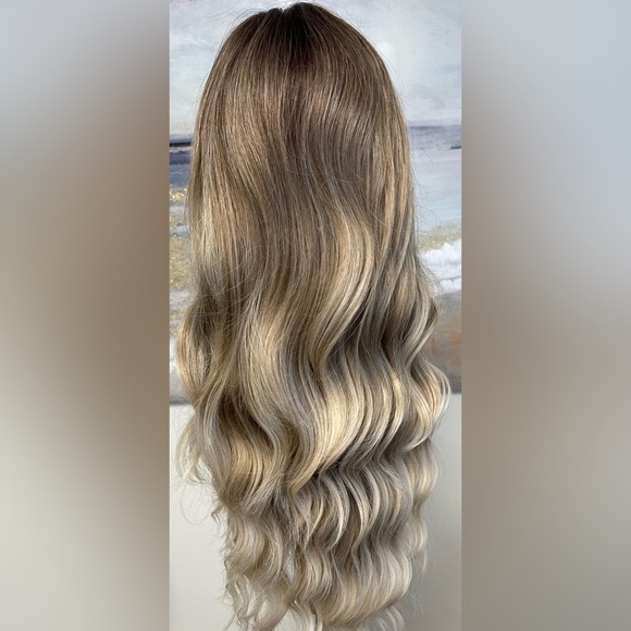 HAIR. 27” Wavy, Long Layers, Center Part, Ombre Light Brown to Ash Blonde - Picture 3 of 13